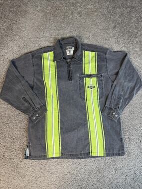 Hamlet Shirt Mens XL Gray Striped Corduroy 1/2 Zip Pocket Collared Heavyweight